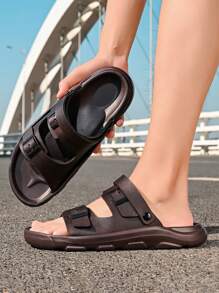 Men Leather Sandals, Outdoor Two-Wearing Slippers, Slippers - Brown - View 2