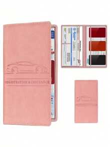 Premium PU Car Insurance Data Document Protector & Business Card Holder Travel Stuff Travel Organiser Travel Items Travel Wallet Passport Holder Passport Wallet Beach Vacation Bag Summer Christmas Vacation - Pink - View 2