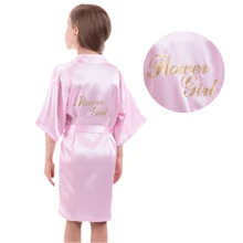 1 pieza Bata larga para niñas con impresión de letras doradas, mangas 3/4, bata delgada, ropa de dormir de niña, camisón, vestido para fiesta de bodas