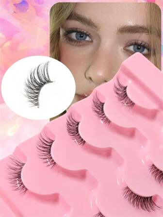 5 Pairs Of Half-Eye False Eyelashes With Transparent Stem, 3D Faux Mink Eyelashes, Natural Long And Crossed Thick, Long-Tail Style, Reusable Self-Adhesive Cat Eye Fake Eyelashes Strip Lashes,Lashes,Eyelashes,Fake Lashes