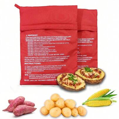 1/2/5pcs Microwave Potato Bags, New Red Washable Microwave Potato Bags, Baked Potato Microwave Cooking Bags, Quick Baking Bags Kitchen Tools, Reusable Microwave Potato Cooking Bags, Delicious Potatoes In Just Minutes, Kitchen Gadgets, Kitchen Accessories, Suitable For Christmas, Halloween, Thanksgiving And More