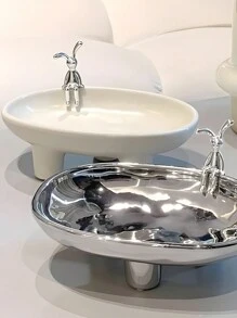 陶瓷水果收納盤，圓形/橢圓形，素面/兔子設計，適用於家庭廚房水果、乾果、糖果和零食收納。 - 米色 - 查看 10