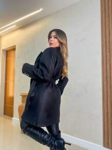 Women Overcoats - 黑色 - 查看 4