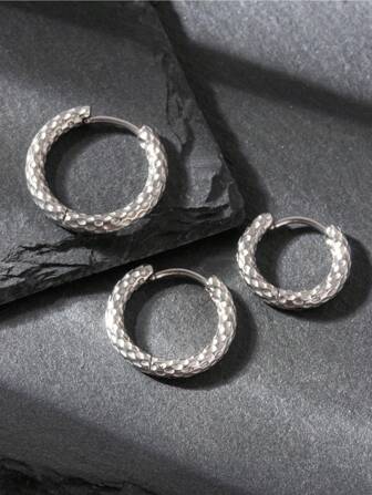 1入組簡約且時尚的不鏽鋼圓形凸起紋紋釘耳環，男女皆宜