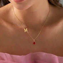 1件簡約水滴和首字母吊墜不鏽鋼鍊條項鍊女款 - 風格2 - 查看 1