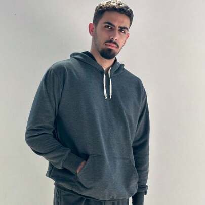 Casaco de Moletom Masculino Liso com Capuz e Bolso Canguru