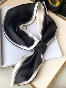 1pc Korean Style Solid Color Scarf Silk-Like Professional Flight Attendant Headband Neck Scarf 2-In-1 For Women