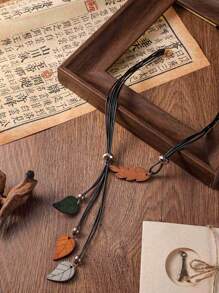 一件波西米亞復古木葉吊墜項鍊女性日常流行珠寶