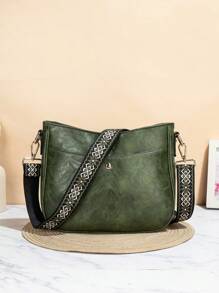 Retro Style Bucket Bag For Women, Strap Crossbody Bag, Vagan Leather Hobo Bag With Guitar Strap Wide Embroidered Purse Straps For Women - Perfect For Crossbody Bags, Gym Bags, Totes, And More!