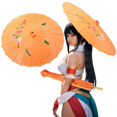 GRUPO CARNAVALLIA Sombrilla Flores China de Madera para Sol Tela Bambú Flores Boda Recuerdo