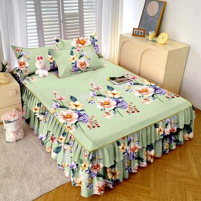 一件現代風格加厚法蘭絨床裙，觸感柔軟親膚，具有多種鮮艷顏色，不褪色、不起球、不縮水，可機洗