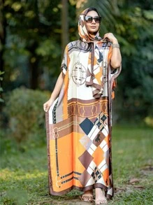 1 件女士真丝雪纺宽松印花轻质围巾披肩，适合防晒、休闲装和室内使用 - 一套馬來服披肩 - 查看 3