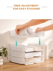 A4 Trắng Tài liệu Hộp trữ , Bàn làm việc Có thể xếp chồng lên nhau Đa cấp Giá đỡ tệp , Bàn Hộp đựng - trắng - Xem 3