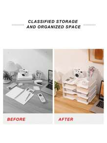 A4 Trắng Tài liệu Hộp trữ , Bàn làm việc Có thể xếp chồng lên nhau Đa cấp Giá đỡ tệp , Bàn Hộp đựng - trắng - Xem 5