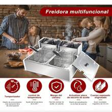 Freidora De Aceite Eléctrica Automática 12L Gran Capacidad Acero Inoxidable - Plateado - Ver 6