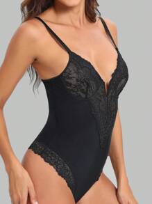 1pc Women Lace Hollow Bodysuit, Sexy Shapewear Slimming Underwear For Body Shaping - Black - View 7