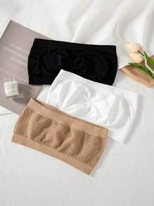 3件裝女士大碼無肩帶無縫胸圍，透氣孔設計運動舒適免填充胸罩，1XL-5XL