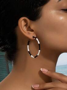 1對歐美風黑白油滴圓環耳環 - 竹節耳圈 - 查看 1