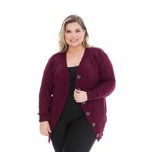Plus Size Beehive Stitch Knitting Jacket - Gỗ đỏ - Xem 2
