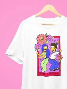 Animated T-Shirt Simpsons Marge And Homer Cartoon COSMIC FASHION - trắng - Xem 2
