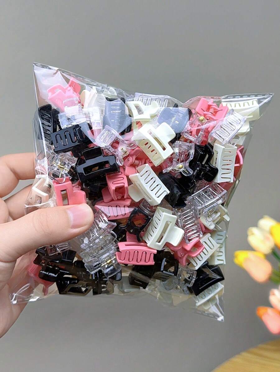 10 件/30 件女士方形卡通花朵和波浪色发夹，颜色随机，中号发夹爪夹发夹发夹发夹接发夹，学校用品，学院秋冬发饰女士度假装扮女士 - 彩色 - 查看 1