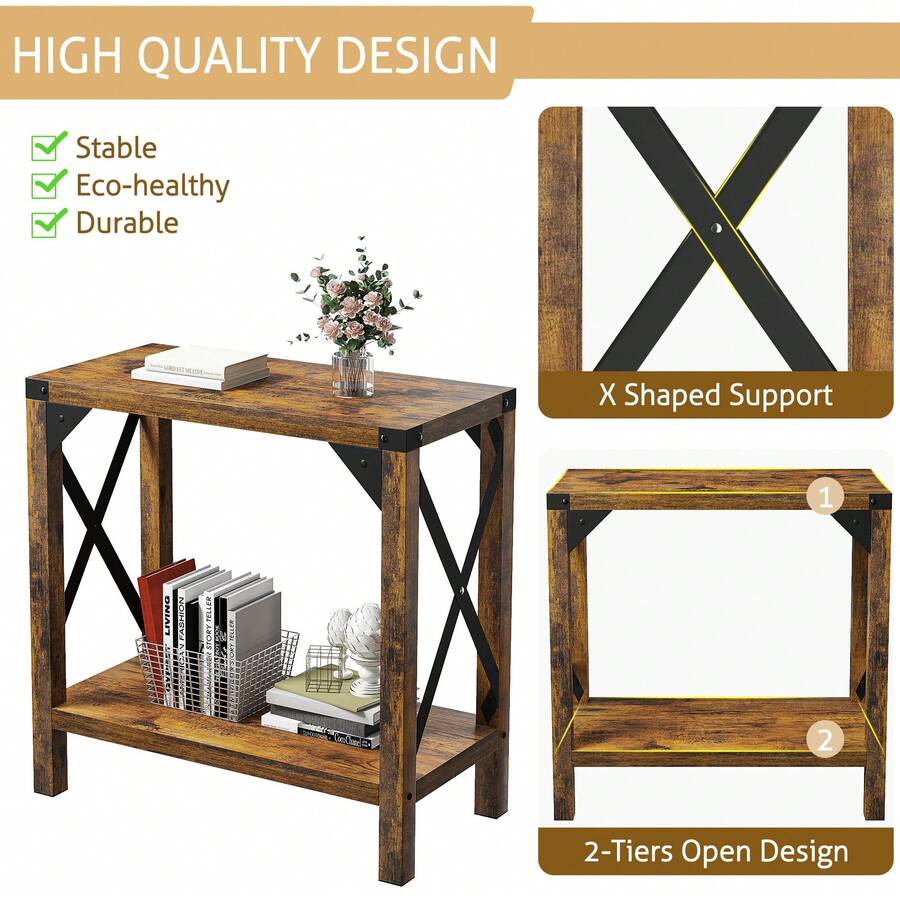 Narrow End Table For Small Spaces, Rectangular Farmhouse Nightstand