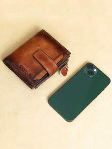 Men's Genuine Leather Wallet Vintage Short Multi Function ID Card Holder RFID Blocking Top Layer Cowhide Billfold Wallets Coin Pocket With Zipper Business Casual - Brown - View 6
