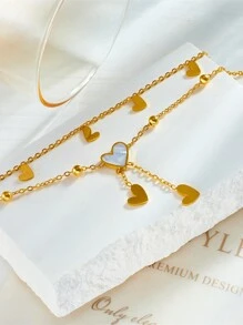 1件不锈钢双层心形流苏脚链，百搭ins风白色心形脚饰 - 腳鍊 - 查看 5