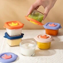 1pc Baby Glass Food Supplement Box,Sealed Supplementary Food Box With Cute Crown Pattern,Random Color