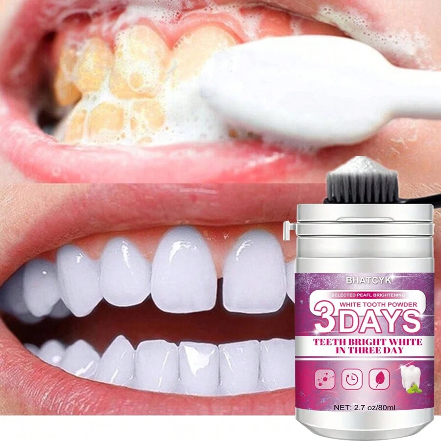 Polvo dental de 3 días BHATCYK, utilizado para controlar la placa dental, sabor a menta para limpieza básica - elimina el mal aliento - Albaricoque - Ver 1