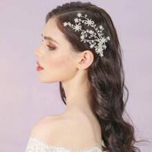 European Bridal Side Clip Headpiece Handmade Star & Rhinestone Metallic Hair Clip Accessory For Wedding Dress, Prom, Updo Hair Styling - A - View 1