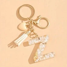 树脂字母钥匙扣，配心形流苏吊坠和龙虾扣，情人节礼物，女士钥匙扣单品装饰，爱情主题 - 送给朋友的理想之选。汽车配饰，包袋，魅力学院风，可爱哥特风，Y2K风格