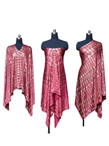 夏季新原創設計復古1920年代風格時尚奶絲全印花金箔印花布料，適用於女士派對沙灘防曬圍巾披肩。優雅仿晚禮服裙半成品服裝材料。 - 彩色 - 查看 18