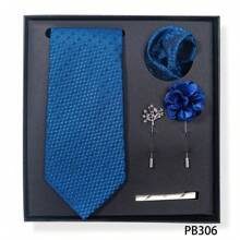 AlanKing 一套男士领带、口袋巾和新郎胸针，适合正式商务和婚礼装饰，学校情人节情人节男士领带