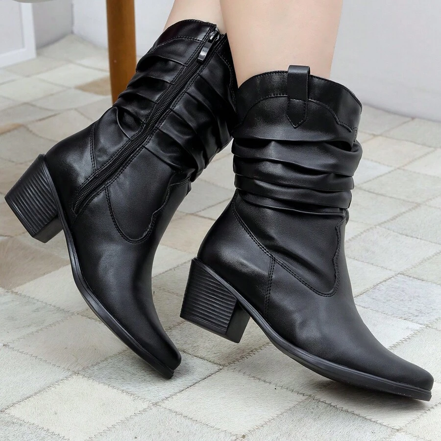 Women Mid-Calf Boots - 黑色 - 查看 1
