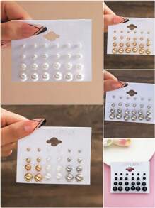 24pcs/Set Resin Pearl Personalized Fashion Elegant Gorgeous Style Women's Earrings - 24 Piece Earring Set - View 7