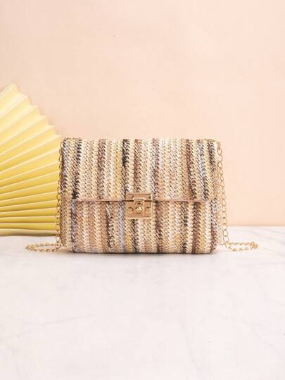 Rainbow Woven Straw Crossbody Square Bag, Vacation Essentials, Perfect For Summer, Vacation & Beach