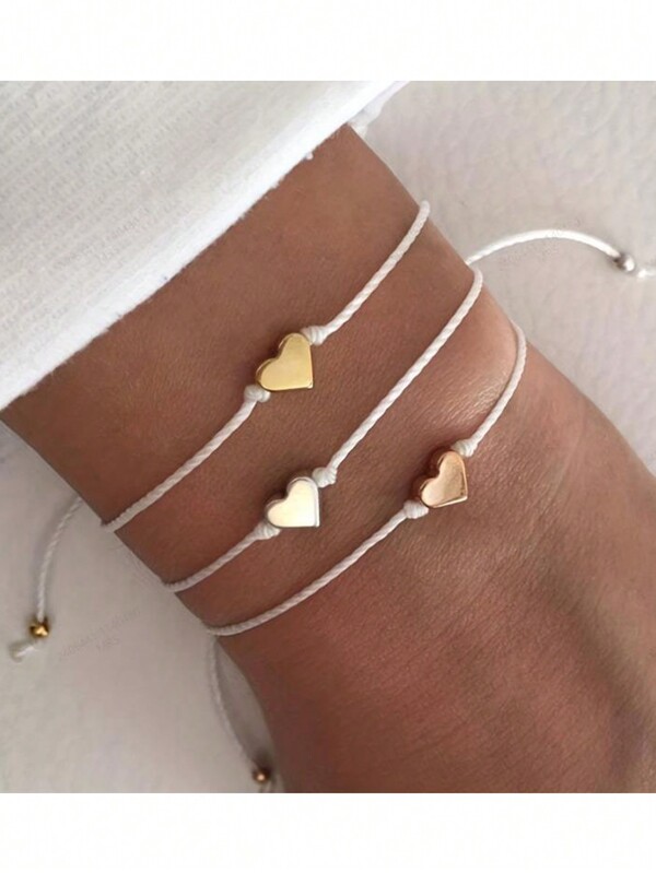 1 pièce de bracelet tressé en métal doré et argenté en forme de cœur, style européen et américain, loisirs, vacances d'été. Convient pour le port quotidien des femmes. Idéal comme cadeau pour les meilleurs amis. Saint-Valentin.
