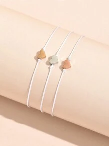 一款欧美流行休闲度假海滩夏季简约金银金属心形编织串珠手链，适合女士日常佩戴，最佳朋友礼物套装首饰。情人节 - 手繩 - 查看 2