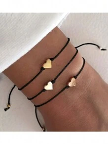 一款欧美流行休闲度假海滩夏季简约金银金属心形编织串珠手链，适合女士日常佩戴，最佳朋友礼物套装首饰。情人节 - 手繩 - 查看 4