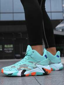 男士繫帶圖案高幫籃球運動戶外織物運動鞋 - 薄荷綠 - 查看 4