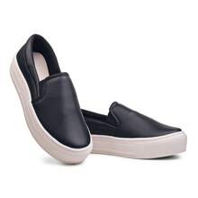 Tênis Feminino Casual Calce Fácil Slip On Iate Plataforma Têndencia super moda - PRETO FOSCO - Visão 1