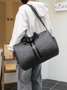 saroxi 1pc Men's Weekend Travel Bag, Large Capacity Shoulder Messenger Bag, Handbag, Fashion Casual Sports Bag, Shoe Compartment, Suitable For Travel, Commute, PU Leather Sport Gym Luggage Crossbody Tote Bag, Black, Gift For Men Large Tote Bag - Black - View 5