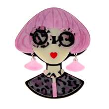 1pc Women Personalized Girl Wearing Glasses Acrylic Brooch, Portrait Style Pin For Jackets, Backpacks