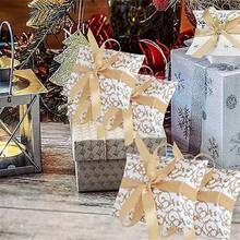 50pcs White Cardboard Pillow Candy Box With Ribbon Pattern, Gold, For Wedding Packaging - Gold - View 7