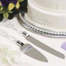 2 piezas Juego de corte de pastel de boda, que incluye cuchillo y espátula de pastel de acero inoxidable, color plateado con mango de cristal acrílico falso, perfecto para regalos de boda, despedida de soltera, aniversario, inauguración de casa y cumpleaños - Plateado - Ver 5