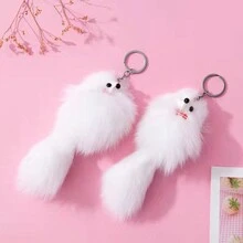 1pc Plush Little Fox Model Pendant, Women Backpack & Car Keychain Mini Gift - White - View 4