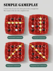 四連棋旋轉版雙人戰斗棋盤遊戲父母與子女互動思考邏輯訓練教育玩具，男女孩女士3歲以上禮品（部分零件隨機顏色） - 紅色 - 查看 4