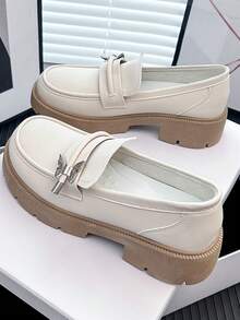 女士时尚休闲厚底乐福鞋 - 米色 - 查看 2