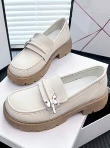 女士时尚休闲厚底乐福鞋 - 米色 - 查看 1